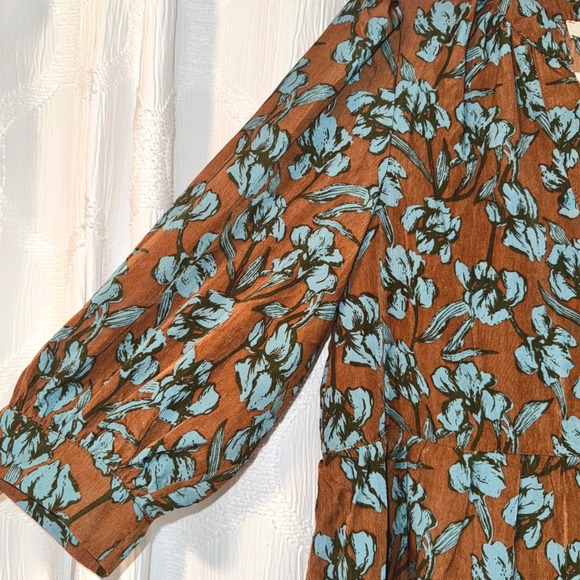 ENTRO Dress Babydoll Brown Blue Ditsy Floral Size Medium -New- - Picture 2 of 16